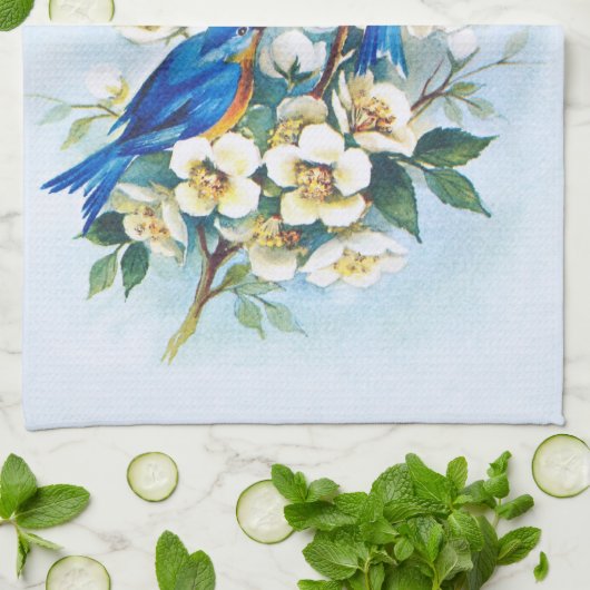 Linge De Cuisine Deux oiseaux bleus (Plié)