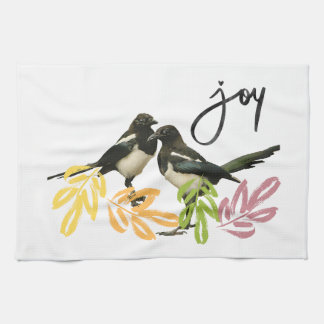 Linge De Cuisine "Deux pour la joie" Magpies et accents floraux