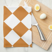 Linge De Cuisine Diag Checkered - blanc et ocre (Quart Plié)