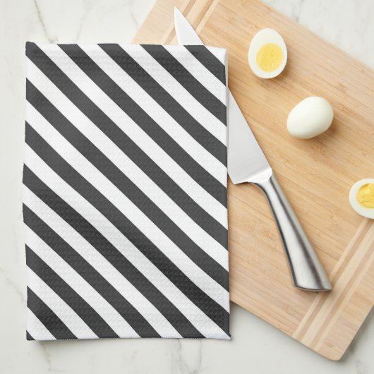 Linge De Cuisine Diagonal black and white stripes  pattern (Quart Plié)