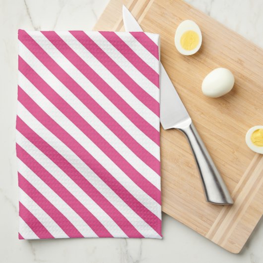 Linge De Cuisine Diagonal pink and white stripes pattern (Quart Plié)