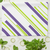 Linge De Cuisine Diagonales en vert citron vert et violet (Plié)