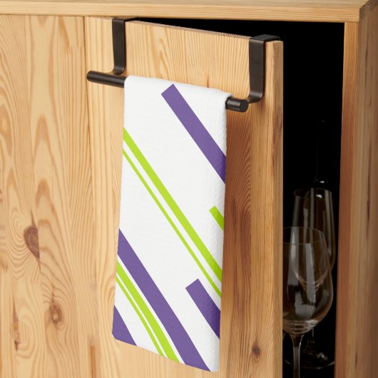 Linge De Cuisine Diagonales en vert citron vert et violet (Pliage en tiers)