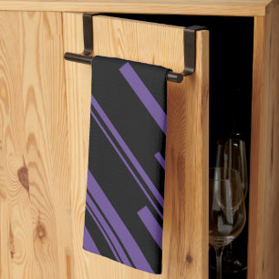 Linge De Cuisine Diagonales en violet et noir