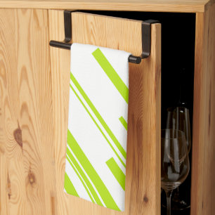 Linge De Cuisine Diagonales - Lime vert et blanc