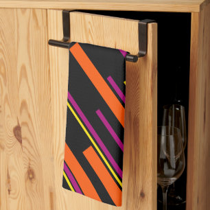 Linge De Cuisine Diagonales - Noir, rose, orange et jaune