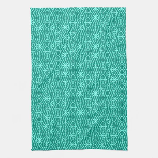 Linge De Cuisine Diamants Damas médiévaux, turquoise et aqua (Vertical)