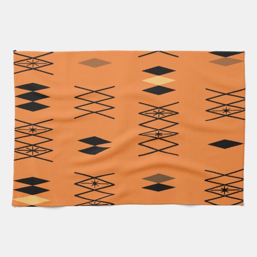 Linge De Cuisine Diamants de l'ère atomique rétro Motif Orange (Horizontal)