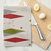 Linge De Cuisine Diamants modernes de la moitié du siècle rouges et (Quart Plié)