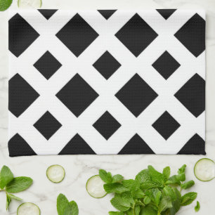 Linge De Cuisine Diamants noirs sur fond blanc