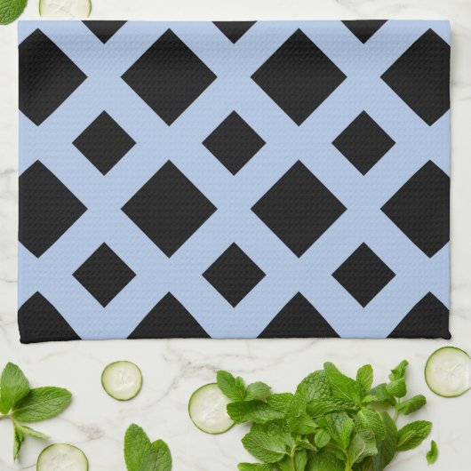 Linge De Cuisine Diamants noirs sur fond bleu clair (Plié)