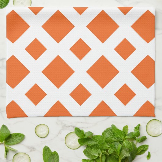Linge De Cuisine Diamants orange sur fond blanc (Plié)