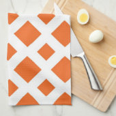 Linge De Cuisine Diamants orange sur fond blanc (Quart Plié)