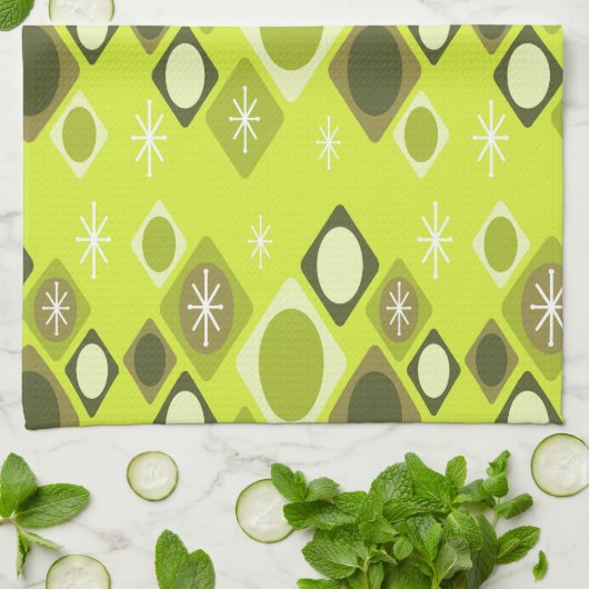 Linge De Cuisine Diamants Ovales Starburts Chartreuse (Plié)
