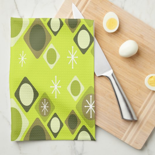 Linge De Cuisine Diamants Ovales Starburts Chartreuse (Quart Plié)