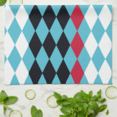 Linge De Cuisine Diamants rétro rouge, blanc, noir (Plié)