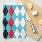 Linge De Cuisine Diamants rétro rouge, blanc, noir (Quart Plié)