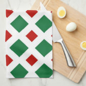 Linge De Cuisine Diamants verts et rouges sur blanc (Quart Plié)