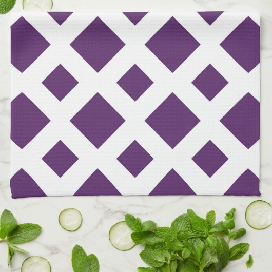 Linge De Cuisine Diamants violets sur fond blanc (Plié)