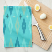 Linge De Cuisine Diamonds Stars Turquoise de 1950 atomique (Quart Plié)