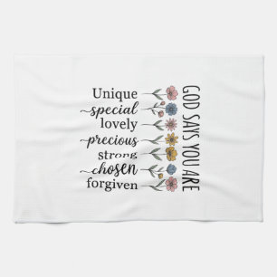 Linge De Cuisine Dieu dit que vous êtes floral chrétien vecteur con