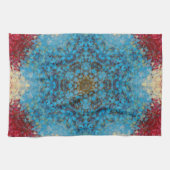 Linge De Cuisine Digital Mandala bleu rouge et jaune (Horizontal)