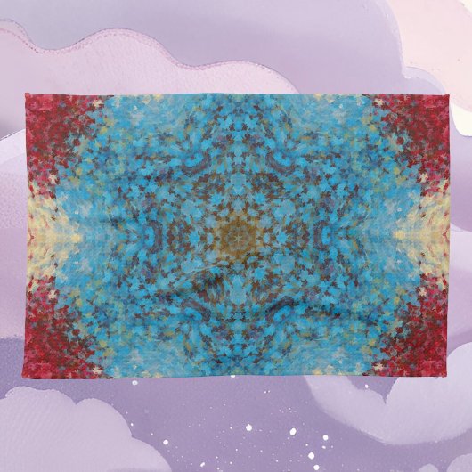 Linge De Cuisine Digital Mandala bleu rouge et jaune