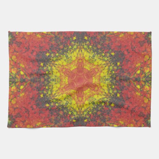 Linge De Cuisine Digital Mandala jaune rouge et noir (Horizontal)