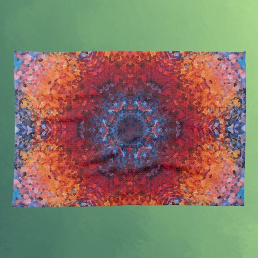 Linge De Cuisine Digital Mandala rouge orange et bleu