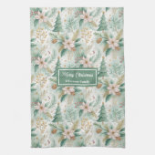 Linge De Cuisine Dill Green and Gold Kitchen Towel Christmas Floral (Vertical)