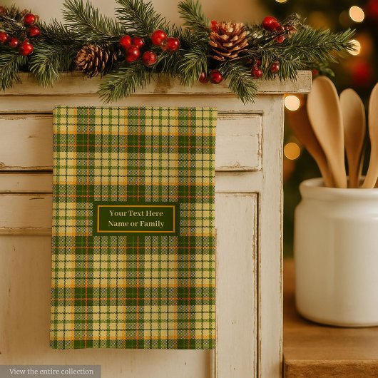 Linge De Cuisine Dill Green Yellow Plaid Dish Towel Custom Name