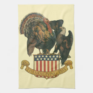 Linge De Cuisine Dinde de Thanksgiving vintage, aigle, drapeau amér