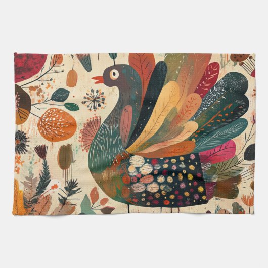 Linge De Cuisine Dinde rétro boho patchwork d'automne (Horizontal)