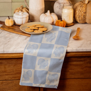 Linge De Cuisine Dindes de Thanksgiving bleu blanc vintage de campa
