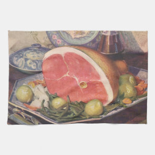 Linge De Cuisine Dîner au jambon vintage avec haricots verts et pom