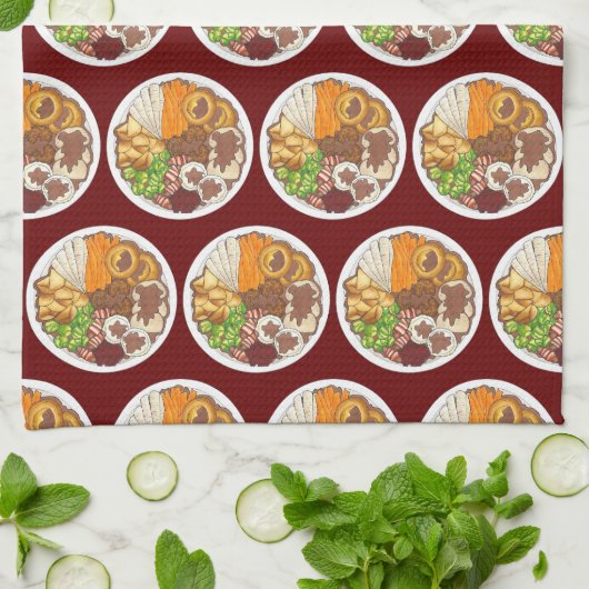 Linge De Cuisine Dîner de Noël UK Festive British Food (Plié)