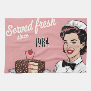 Linge De Cuisine Diner Pin-Up : serveuse rétro et année personnalis