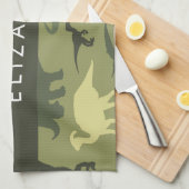 Linge De Cuisine Dinosaure Motif, Dinosaur Silhouette, Votre Nom (Quart Plié)