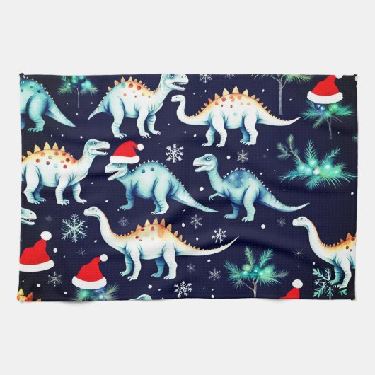 Linge De Cuisine Dinosaures de Noël (Horizontal)