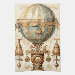 Linge De Cuisine Dirigeable mécanique vintage Globe bleu sépia