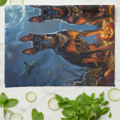 Linge De Cuisine Doberman Halloween Éffrayant (Plié)