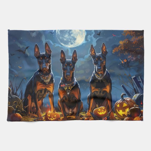 Linge De Cuisine Doberman Halloween Épouvantable (Horizontal)