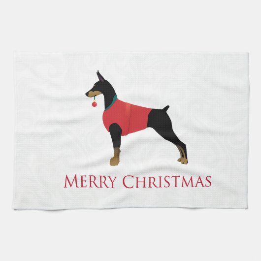Linge De Cuisine Doberman Pinscher Chien Joyeux Noël Design (Horizontal)