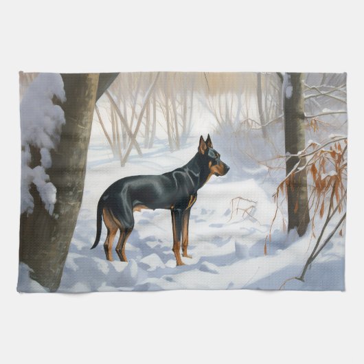 Linge De Cuisine Doberman Pinscher Laisser Neige Noël (Horizontal)