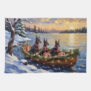 Linge De Cuisine Doberman Pinscher Noël Bateau Fêtes