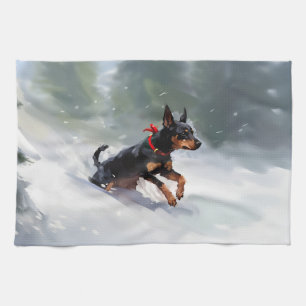 Linge De Cuisine Doberman Pinscher Noël neige hiver