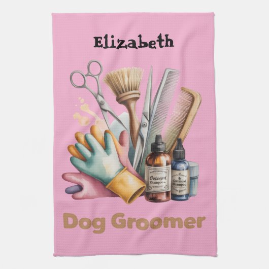 Linge De Cuisine Dog Groomer Watercolor Personalized  (Vertical)