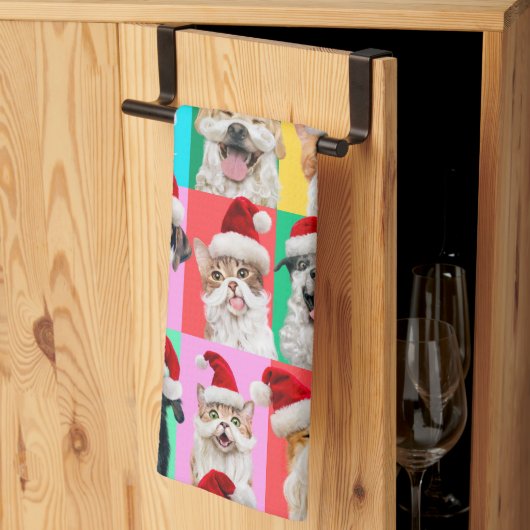 Linge De Cuisine Dogs and Cats with Santa Beard (Pliage en tiers)