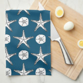 Linge De Cuisine Dollar De Sable De Starfish Croquis Motif Sur Bleu (Quart Plié)
