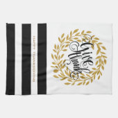 Linge De Cuisine Donnez Merci Texte Moderne Gold Wreath & Stripes (Horizontal)